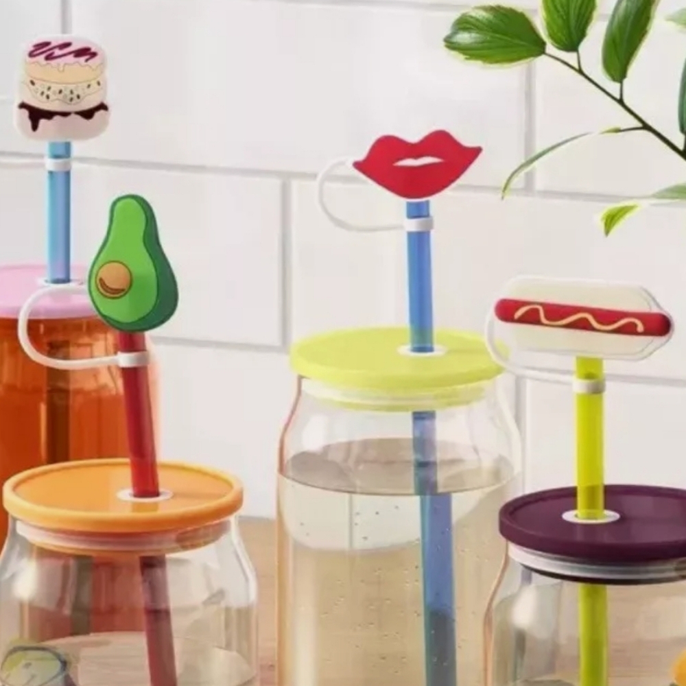 Donut, Avacado, Hot Dog, Lips Straw Covers Silicone Straw Toppers 4pk